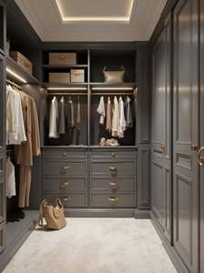 Dressing contemporain en bois massif gris pour appartement et villa, armoires de chambre à coucher modernes - Product Image 2