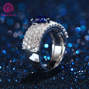 מותאם אישית 925 סטרלינג כסף missanite סלול טבעת לב פנטסטי חתוך 8 x8 מ "מ מעבדה מלכותית כחולה ספיר לגברים נשים - Product Image 3