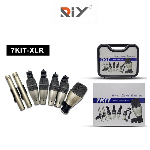 7KIT-XLR Wired Dynamic Condenser Drum Mic Kit with Noise Cancelling Metal & Plastic Box for Studio Recording Stage Performance