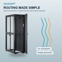 Rak Kabinet Server Lantai 25 Cage Nuts dengan Roda Pengatur Ketinggian, Frame Jaringan Telekomunikasi 19 Inch Flat Pack 18U-60U Heavy Duty