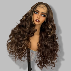 Trung Quốc venders số lượng lớn mua dài màu nâu tóc giả Futura sợi tóc 13x1 26inch gluesless tổng hợp ren phía trước tóc giả cho phụ nữ da đen - Product Image 1