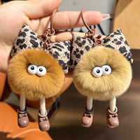 Boule de fourrure de lapin Rex, nœud léopard, pompon oreilles d'elfe, breloque de sac en peluche, porte-clés, jouet mignon et moelleux, accessoires cadeaux
