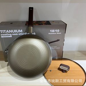 Sartén antiadherente con revestimiento de titanio, acero inoxidable 18/10, gran capacidad para freír y saltear, sin humo - Product Image 1