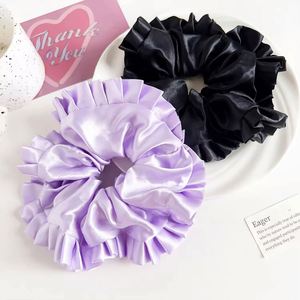Sweet Elegant 14Cm Large <b>Elastic</b> Black Tie Bands Satin Silk <b>Lace</b> Scrunchies Women's Hair Accessories - Product Image 2