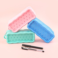 Sac à crayons portable en silicone grande capacité, étanche, avec trous, pour étudiants, pour fournitures scolaires