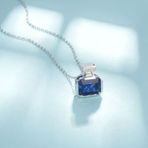925 Silver Water Bottle Sapphire Pendant Square Diamond Light Luxury Collar Chain - Product Image 2
