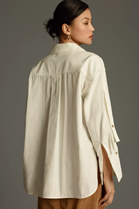 Oem Customization abbigliamento fabbrica signore girocollo maniche lunghe <span class=keywords><strong>Beige</strong></span> popeline Button Down camicetta da <span class=keywords><strong>donna</strong></span> - Product Image 3