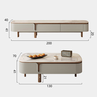 Lemari TV Desain Sederhana Gaya Nordik, Set Meja Kopi dan Rak TV untuk Ruang Tamu, Lemari TV Penyimpanan Mewah Desainer dengan Kaki Kayu
