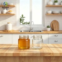 Stoples Kaca Transparan Bentuk Lebar Pendek 240ml untuk Tutup Ulir, Sempurna untuk Pengawetan Buah, Saus Cabai, dan Pengemasan Bumbu Rumahan