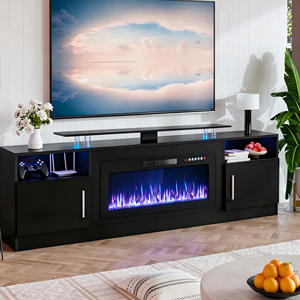 Modern Luxury <strong>TV</strong> <strong>Stand</strong> with <strong>Electric</strong> Fireplace,Black Media Living Room Furniture, Dual 750W/1500W Heater &amp; Multi-Color Flame - Product Image 3