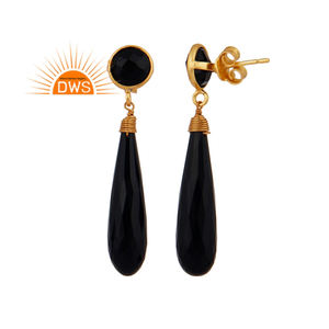 <b>Longing</b> Black Onyx Gemstone <b>Earring</b> Dangle Designer Gold Plated Silver Wire Designer <b>Earrings</b> Jewelry Supplier - Product Image 2