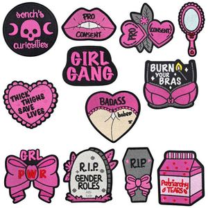 Customized Design Iron-On Eco-friendly Embroidery Black <b>Hot</b> <b>pink</b> Cool Girl Patch for Clothes <b>Bag</b> Hat Decoration - Product Image 2
