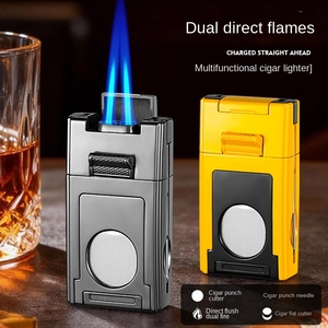 Briquet à cigares personnalisé à double flamme torche, résistant au vent, flamme bleue, avec coupe-cigare et aiguille, design compact - Product Image 5