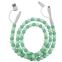 Cable de Carga Rápida Tipo-C con Cuentas de PVC/ABS, 4 en 1, Elegante, Soporte para Auriculares, Transferencia de Datos, 2.4A, Blindaje Trenzado para Teléfonos