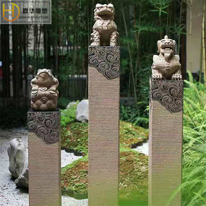 Sculpture en pierre de poteau de portillon Jiahua, style chinois, colonne d'entrée extérieure - Product Image 3