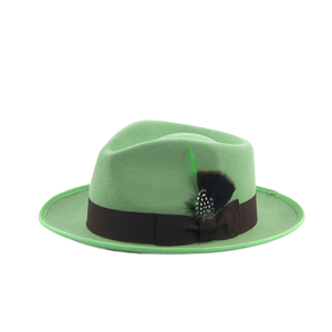 Otoño Invierno Fedora Sombrero <span class=keywords><strong>de</strong></span> hombre Ala corta Moda Jazz Plain Venta al por mayor <span class=keywords><strong>Sombreros</strong></span> Fedora suaves para caballeros con plumas - Product Image 3