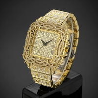 Jam Tangan Pria Missfox 2026 Fashion Mewah Emas Persegi Full Star Jam Tangan Pria Motif Bunga Quartz