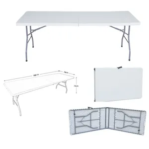 OMEN Set meja dan kursi luar ruangan, furnitur Komersial plastik putih grosir 6 kaki