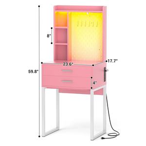 โต๊ะเครื่องแป้งสไตล์บ้านไร่พร้อมไฟ LED โต๊ะแต่งหน้าขนาดเล็กพร้อมตู้เก็บของและลิ้นชัก โต๊ะเครื่องแป้งสำหรับห้องนอน - Product Image 6