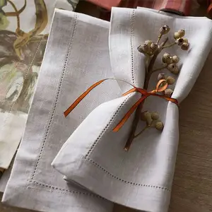 Grosir kustom Hemstitch serbet Linen murni 100% serbet Linen alami untuk pesta makan malam meja