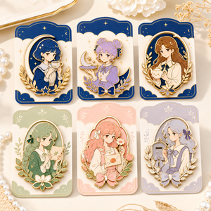 Pins en émail dur personnalisés avec personnage de fille originale, plaqués or, badges de revers en métal mignons - Product Image 1