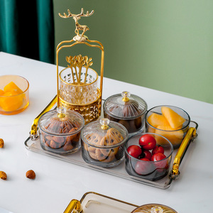 Plato de cristal con compartimentos y tapa, juego de 6 tarros, bandejas para aperitivos, frutos secos, plato para servir en mesa de centro, uso doméstico - Product Image 2