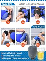360 °   Oreiller de voyage noir avec masque pour les yeux et sangle pour la tête, idéal pour les longs trajets en avion ou en voiture