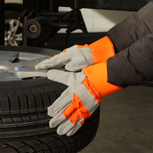 Guantes de Trabajo de Doble Palma de Cuero para Hombre y Mujer, Cuero Vacuno Genuino de Alta Calidad, Ambidiestros, No Impermeables, Grandes, Naranja y Blanco - Product Image 1