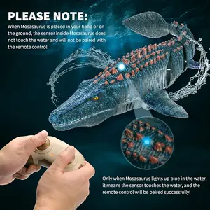 Control remoto <span class=keywords><strong>Mosasaurus</strong></span> Water Pool Toys, RC Boat Dinosaur High Simulation Scale <span class=keywords><strong>Dino</strong></span> con luz y agua pulverizada - Product Image 4