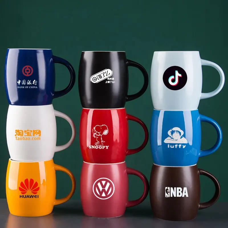 Cheap price 440ml colorful milk Mug for Christmas Sublimation Custom LOGO porcelain coffee cups for office use with C handle