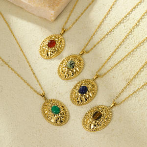 สร้อยคอสแตนเลสชุบทอง18K สำหรับผู้หญิงของขวัญหินตาเสือแบบไม่เรียบ - Product Image 2