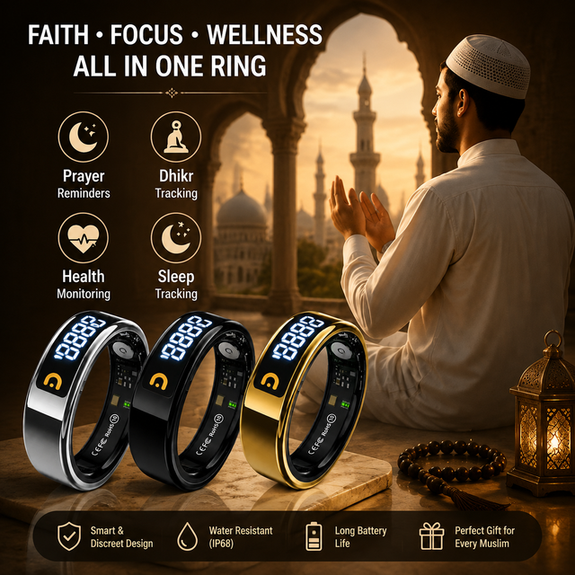 Zikr Smart Ring LED Display Heart Rate Sleep/Fitness Tracker Alarm Clock App Control IOS Islamic Gift Digital Counter Tasbeeh
