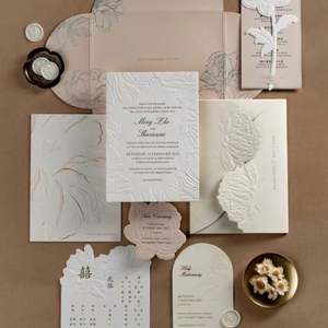 Tarjeta de Invitación de Boda de Papel Artístico con Forma de Arco, Diseño en Relieve, Laminado Brillante, Sobre y Ranuras, Logotipo Personalizado - Product Image 6