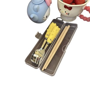 Cartoon Style Portable Cutlery Set Spoon Fork Chopsticks Kit For Children Students Travel Use With Plastic Case - Product Image 5
