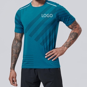 T-shirt de sport pour homme 100 % polyester, séchage rapide, respirant, imprimé numériquement, col, course à pied, personnalisé, entraînement, maillot de sport, vente en gros - Product Image 4