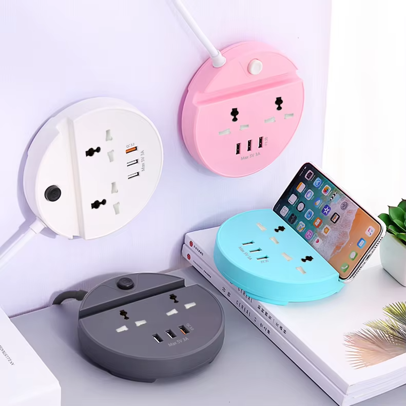 Colorful <strong>3</strong> <strong>Pin</strong> <strong>Multi</strong>-Device Electric <strong>Socket</strong> 2 AC Outlets <strong>3</strong> USB Ports <strong>Universal</strong> Round Wall Power <strong>Socket</strong> <strong>with</strong> Main Switch
