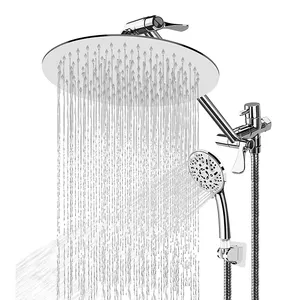 Bathroom Stainless Steel Handheld Rain Double Round High Pressure Shower 3 Heads Faucets Combination with Extension Arm Spray
