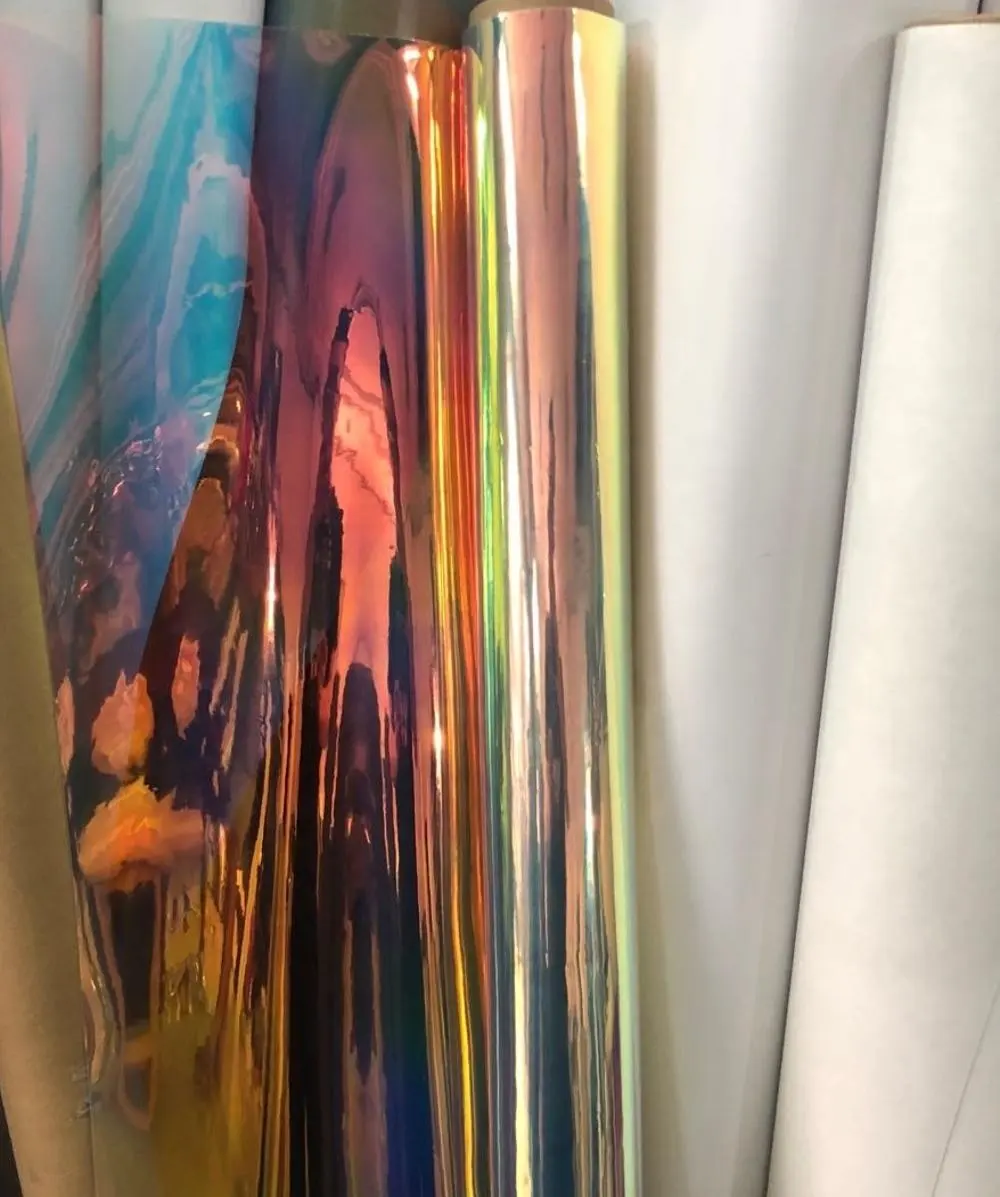 Iridescent Pvc holographic fabric materials for woman handbags