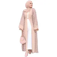 Muslim Open Abaya Hijab Dress for Women, Plush Ball Kimono