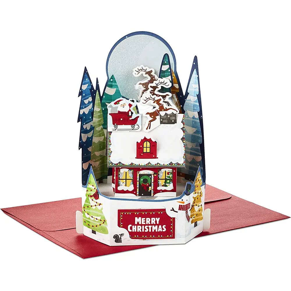 Hot Products 2022 Navidad Christmas Pop Up Card Supplier Invitation Greeting Gifts Card Printing Manufacturer