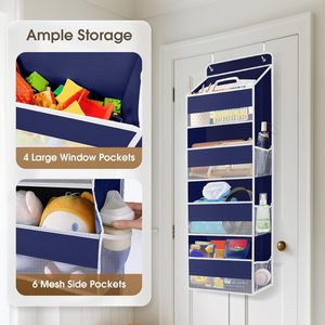 Over The Door Organizer 10 Pockets Blue Hanging <b>Storage</b> With Clear Window For Closet Bathroom Bedroom Organizing - Product Image 4