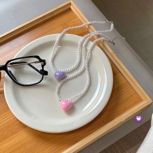 Collar de Perlas de Imitación con Colgante de Corazón Morado, Joyería de Moda para Mujer - Product Image 5
