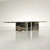Table à manger en marbre Dream Home Twin Block Support, plateau incurvé biseauté, meubles de salle à manger en pierre naturelle de qualité supérieure