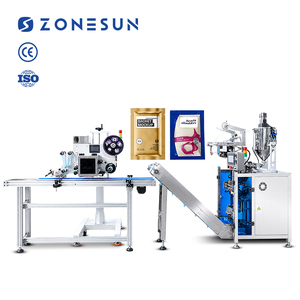 Ligne de production ZONESUN ZS-FSL220 entièrement électrique et automatique avec pompe à engrenages servo pour le remplissage de sachets de pâte, la scellage et l'étiquetage de surfaces planes - Product Image 1
