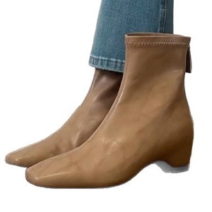 Genuine Leather Minimalist Height Increasing Slim <b>Boots</b>, British Style Square Toe Back Zipper Ankle <b>Boots</b> for Commute - Product Image 4