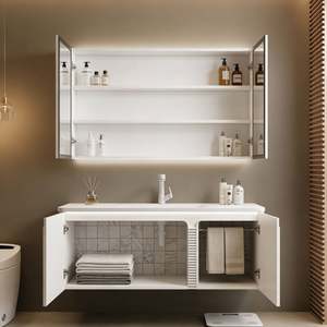 Mueble de Baño Pequeño para Montar en la Pared |   Gabinete Blanco + Espejo LED |   Diseño Simple Personalizado para Uso Doméstico - Product Image 2