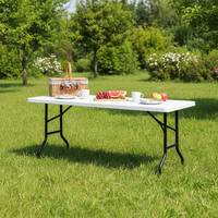 Table de jardin pliante légère et portable de 1,80 m, rectangulaire, en plastique avec cadre en acier, idéale pour la formation, le bureau, les événements et les fêtes - Vente chaude