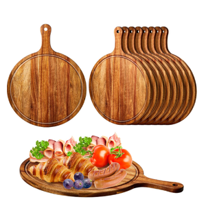 Tabla Redonda de Madera de Acacia para Servir Pizza, Tabla de Cortar Multiusos con Asa para Cocina, Restaurante, Fiesta - Product Image 1