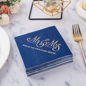 Serviettes de cocktail jetables modernes bleu marine pour mariage, OEM/ODM, vente directe usine, lot de 50, en vrac, 3 plis, en pâte de bois vierge imprimée, 5x5 pouces - Product Image 5