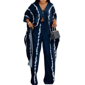 <span class=keywords><strong>Ensemble</strong></span> <span class=keywords><strong>tunique</strong></span> à col en V et <span class=keywords><strong>pantalon</strong></span> large en polyester avec motifs vibrants, idéal pour l'été et le printemps - Product Image 3
